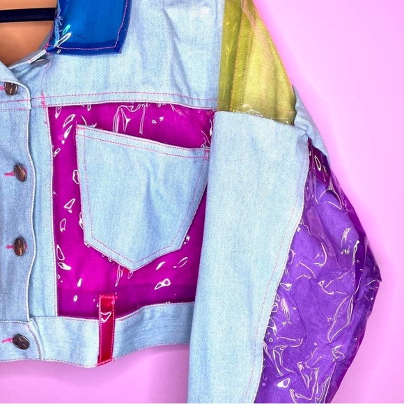 Current Mood color block vinyl denim jacket - Picture 2 of 4